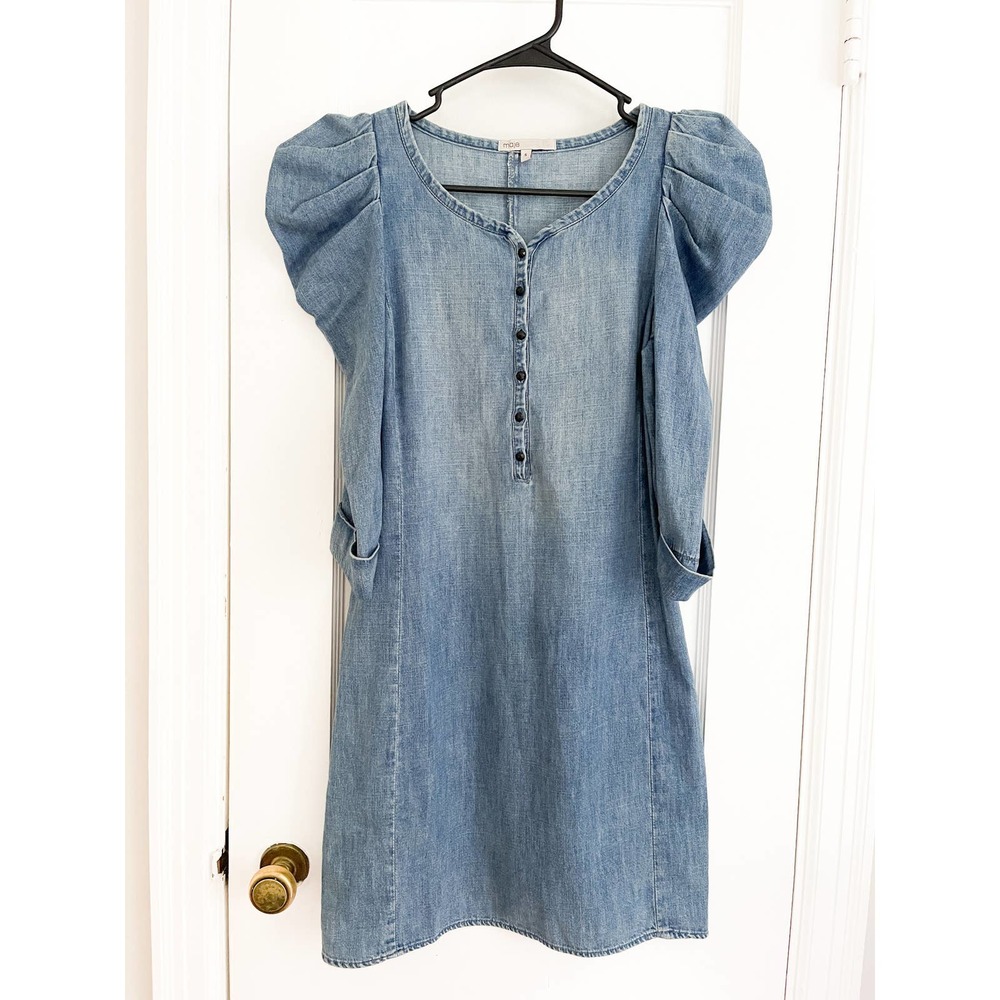 Maje Chambray Mini Dress with Ruffle Detail Size Small‎